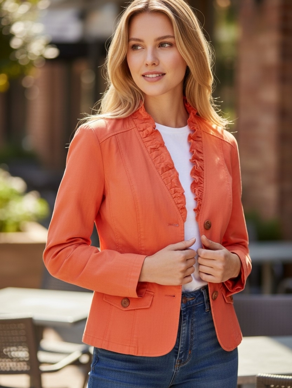 Coldwater Creek Casual tangerine denim long sleeve button fitted Jacket SZ 10